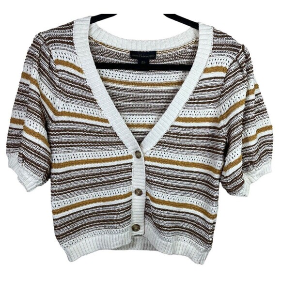 House of‎ Harlow 1960 Cardigan Womens Small Stripe Puff Sleeve Cropped Sweater - Picture 2 of 10